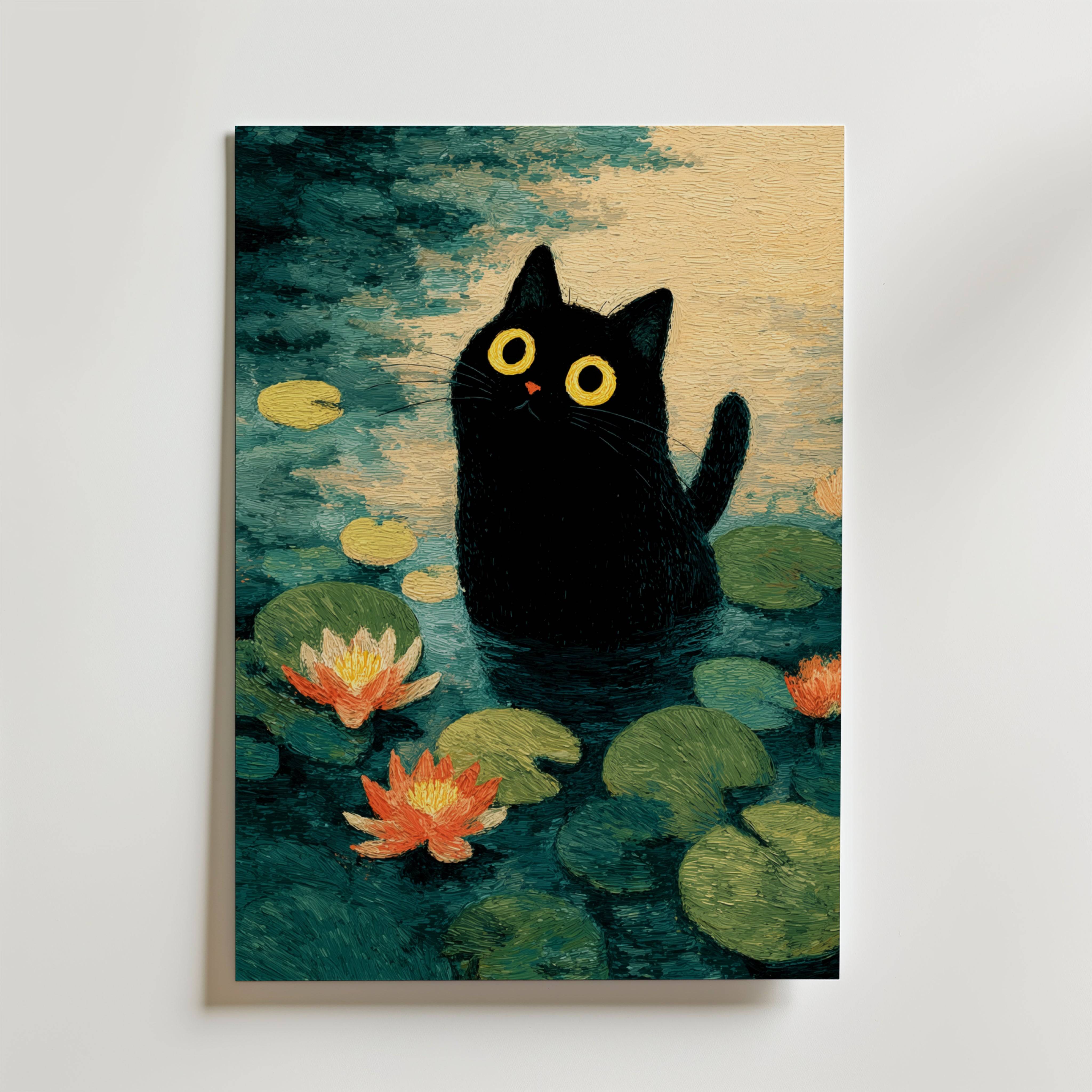 Lily Pond Cat - Premium Canvas 21x30 cm Utan passepartout