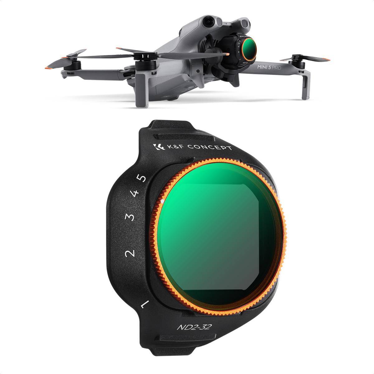 KENTFAITH K&F CONCEPT Variable ND Filter Compatible with DJI Mini 5 Pro, ND2-32 1-5 Stops Multicoated HD Optical Glass Lightweight Drone Camera Lens Accessories for Aerial Photography Video Recording