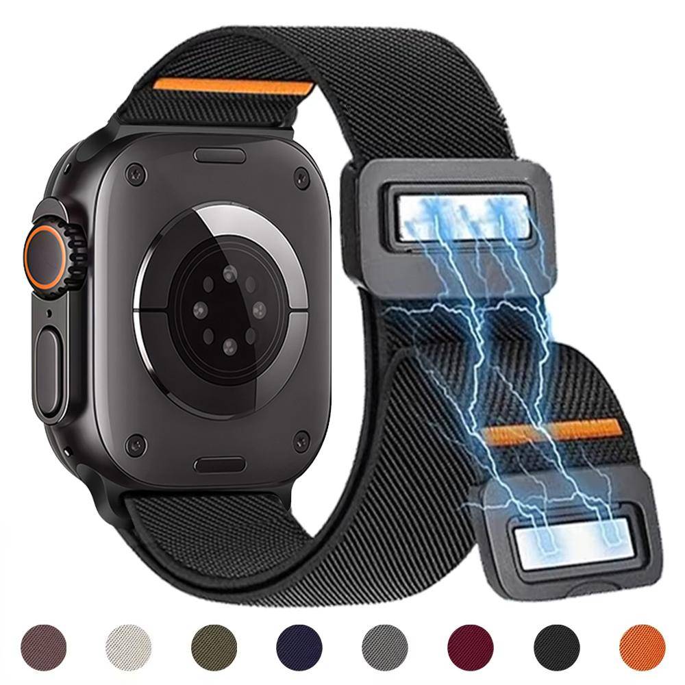 Magnetiskt Nylonband För Apple Watch-band ultra 3 2 49mm 40mm 44mm 46mm 42mm 45mm correa Armband IWatch Serie SE 3 8 9 10 11 black