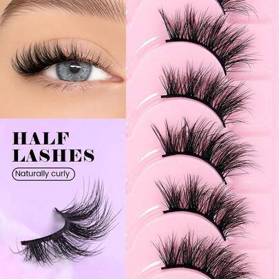 10 par halvremsiga tunna kattögonfransar, korta mjuka 3D-minkfransar för naturlig makeup, ögonfransförlängning - Svart