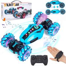Highttoy Radiostyrd bil barn, handstyrd bil med sprutning, musik och ljus 360° rotation offroad RC bil leksak från 6 7 8 9 10 år pojkar gåvor 2,4 GHz 4WD RC drift bilfordon, HH808BL