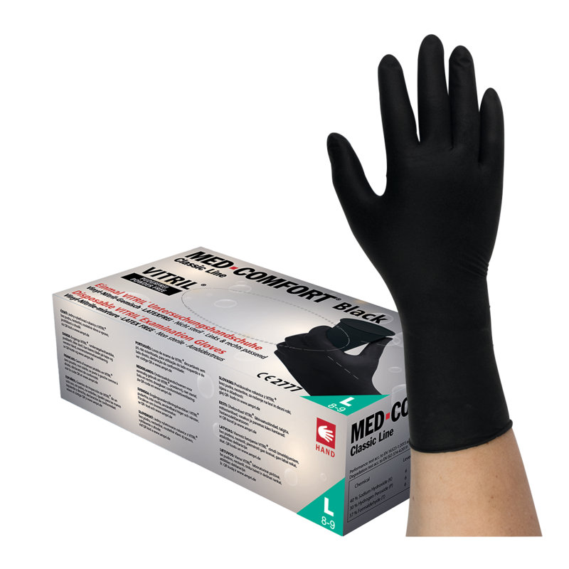 MED-COMFORT Black Vitril Engangshandsker Pudderfri - 100 stk. Medium