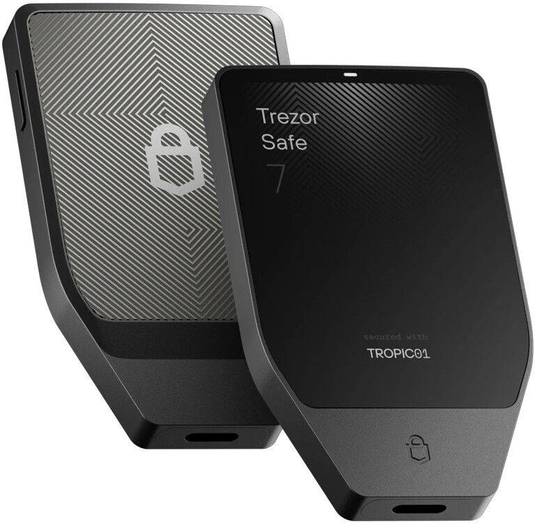 Trezor Safe 7 Crypto Hardware Wallet - kryptoplånbok, säkerhet, Bluetooth, USB-C, trådlös laddning, Qi2, TROPIC01, EAL6+, postkvant, pekskärm, IP54 - Grå