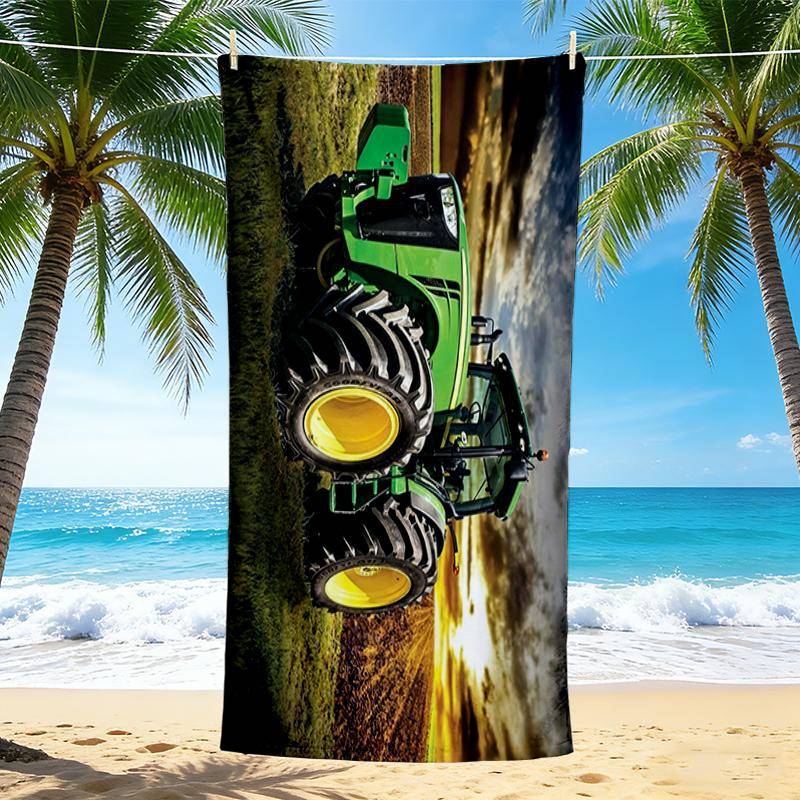 1 st Traktor Solnedgång Fält Strandhandduk, Snabbtorkande, Mångsidig för Strand Pool Gym Yoga Hem Resor, Jul, Halloween, Julklapp M928376 gray