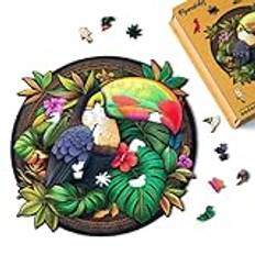 Figured'Art Träpussel vuxen och barn 200 bitar djur - tropisk tucan - originaldesign 28,5 x 28,5 cm unik form med premium träförpackning, perfekt att ge som present