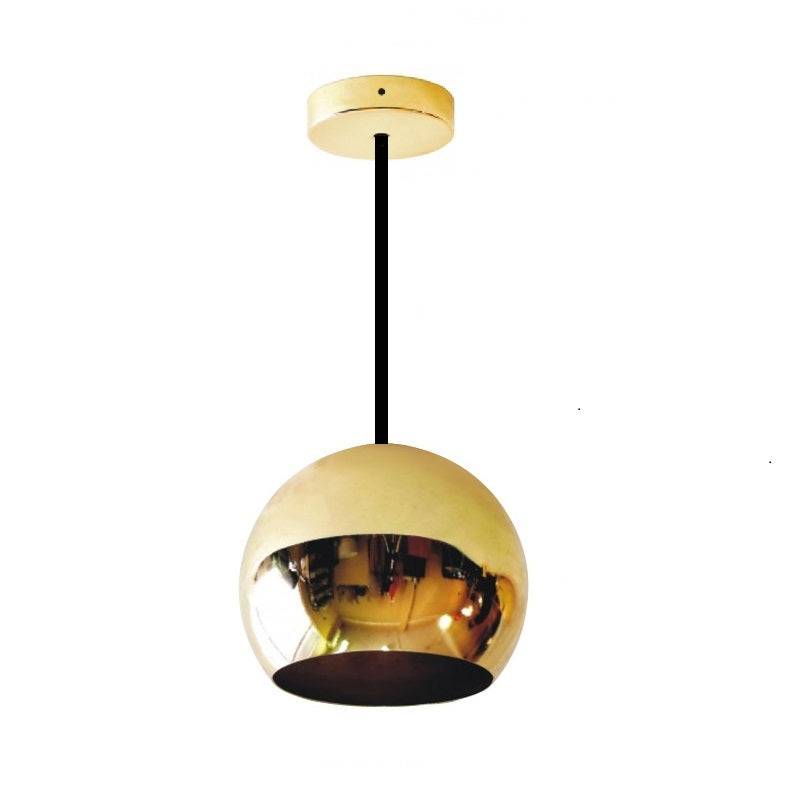 Sfære blank guld pendel Lamper 4U - Brun + snoet stofledning / Pendel med roset med 2 meter ledning
