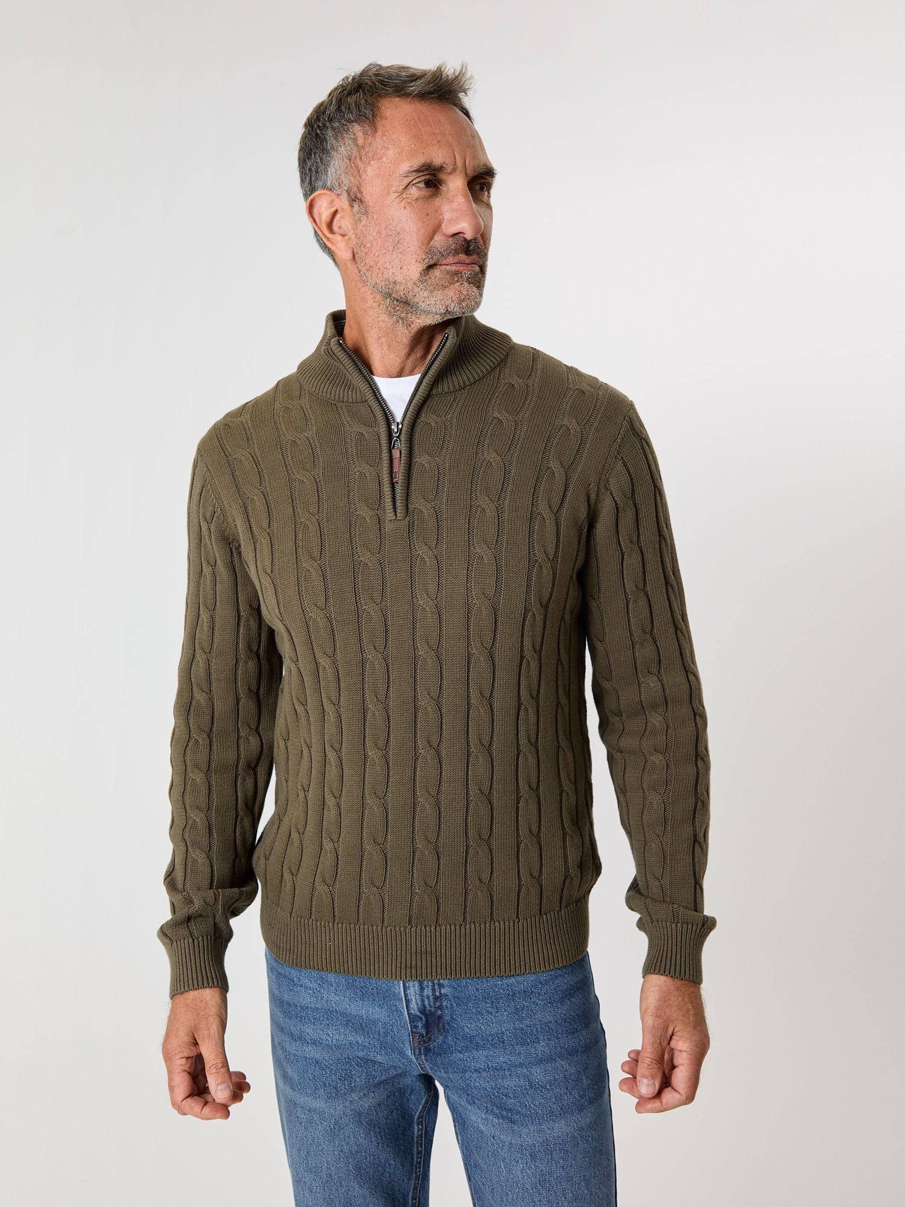 Saltwell Saltwell Green Cable Knit Quarter Zip Jumper