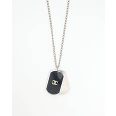 CHANEL Coco Mark Dog Tag Necklace - Silver (90 cm)