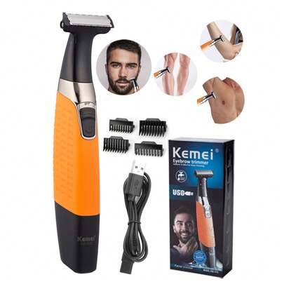 Kemei Brand KM-1910 Elektrisk rakapparat för män Skägg Ansikte Sidobränna Hårtrimmer USB Uppladdningsbar rakhyvel Tvättbar Hår av god kvalitet Ta bort - Orange (En-Storlek)