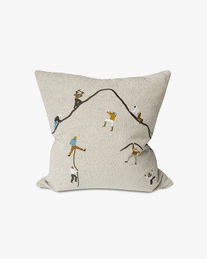 Mountain Climbers Embroidered Cushion Cover