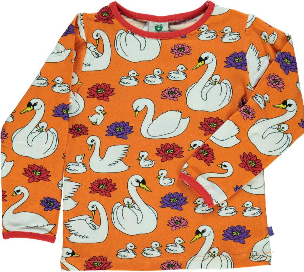 Langærmet bluse med svaner - Orange / 86 cm