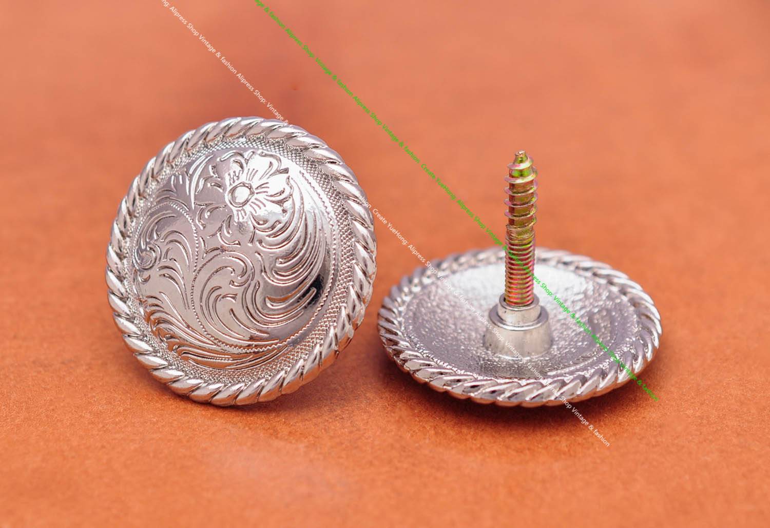 6pc 37mm Silver Western Flower Craved Equestrian Horse Saddle Tack Headstall Bridle Conchos Fastener With Long Screwback