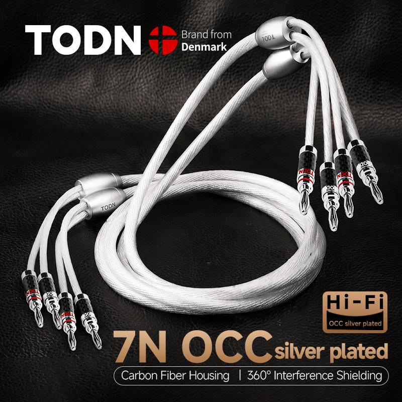 TODN 1 Pair HIFI Silver-plated Speaker Cable High-end 7N OCC Speaker Wire For Hi-fi Systems Y Plug Banana Plug Speaker Cable