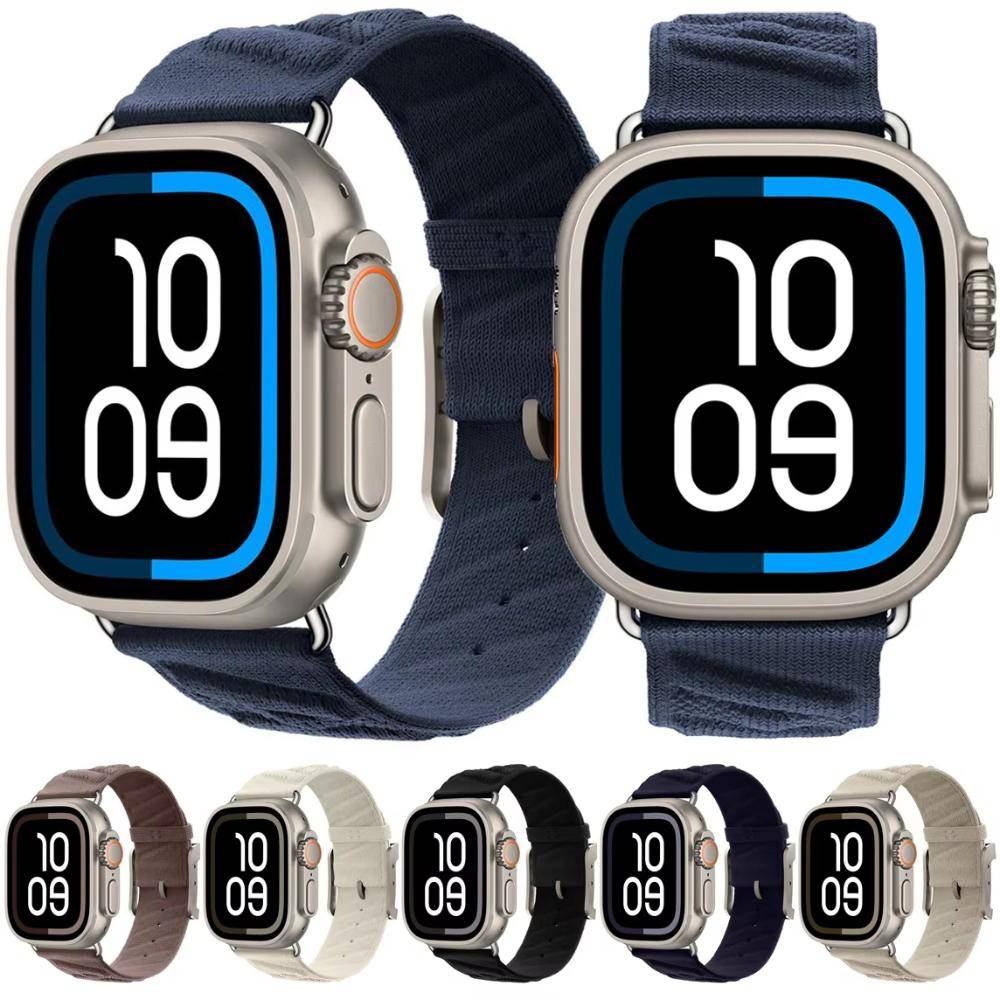 Nylon Havsrem För Apple Watch Ultra 3/2 49mm 11 10 46mm 42mm En Havsrem Mörkblå iWatch 9 8 7 6 5 4 SE 45mm 41mm 44mm Rem svart