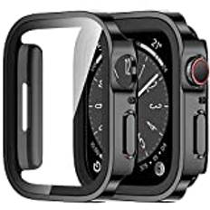 Amizee 2 st fodral kompatibelt med Apple Watch Series 9 Series 8 Series 7, 45 mm med skärmskydd, ultratunt hårt skal med reptåligt härdat glas, skärmskydd för iWatch 45 mm (svart)