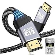 TEFLOTY HDMI 2.1-kabel 8K – HDMI-kabel ultra highspeed 48 Gbps 8K@60Hz 4K@120Hz 7680P eARC HDCP 2.2&2.3 DTS:X Dynamisk HDR Dolby Atmos, kompatibel med HDTV, PS5/4/3, Xbox Series X/S, skärm mer. (2M)