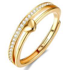 Adramata 925 sterling silver ring för kvinnor justerbara tumringar stapelbara hjärta ring evighet bröllopsring löftesring CZ förlovningsringar roséguld silver guld ringar för kvinnor, Sterlingsilver