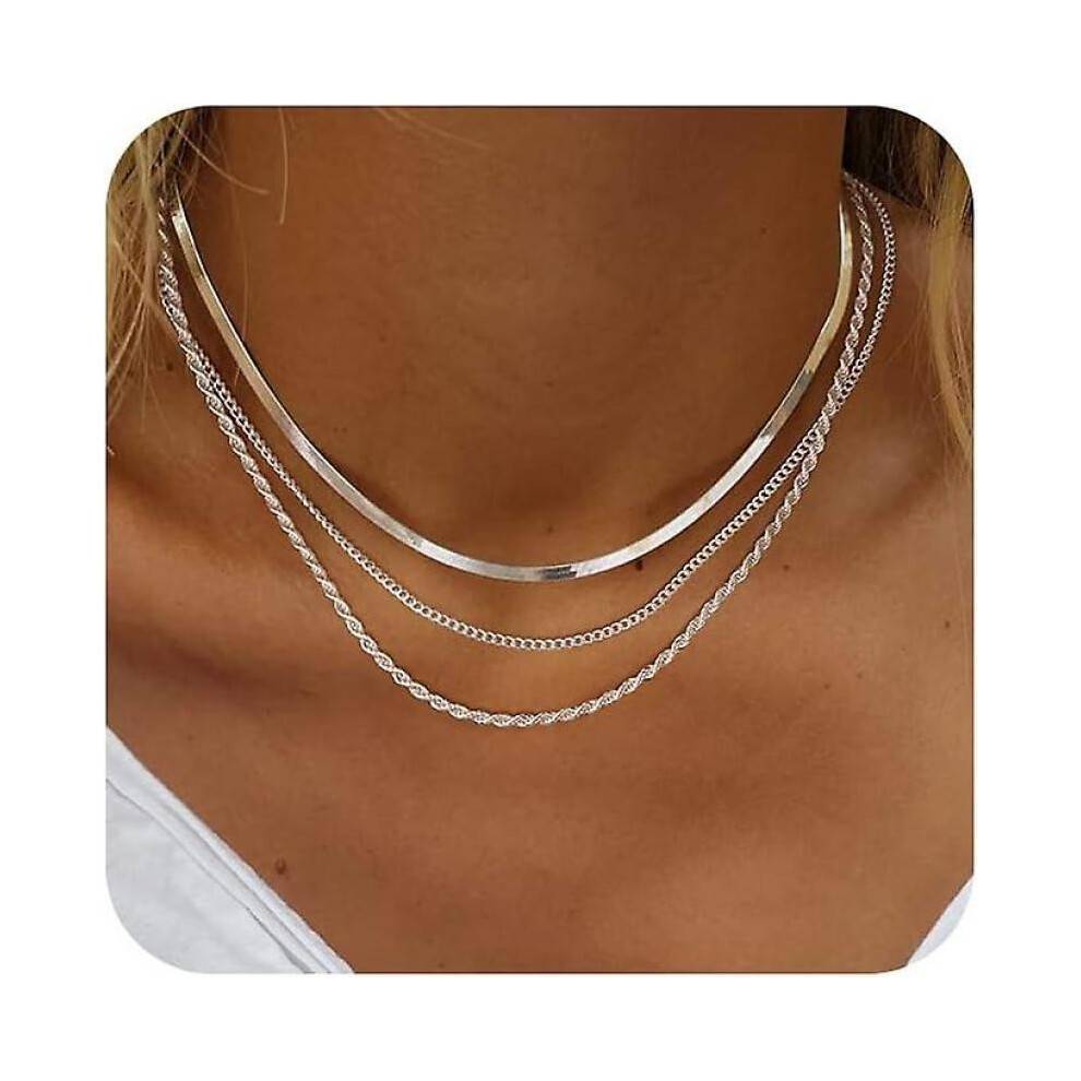 Herringbone Necklace for Women,Dainty Gold Necklace,14k Gold Plated Snake,Gold Chain Choker Necklace