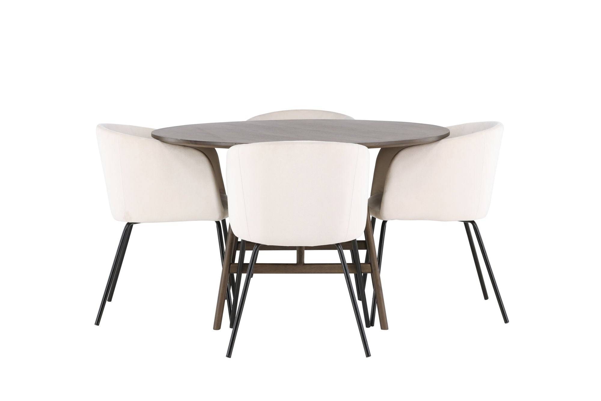 Venture Home Kaseidon spisebord - rund - Rubberwood / Dark Brown MDF +Berit stol - Black / Beige Velvet _4