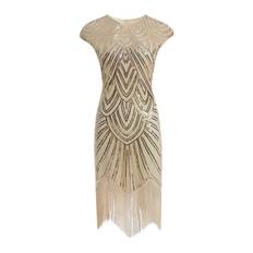 Vintage Flapper Kjoler fra 1920'erne til Kvinder Krystalperlebesatte Great Gatsby-kjole Abrikos