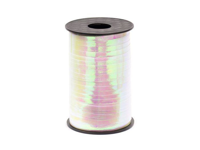 Metallisk hvid plastik gavebånd - 225 m.
