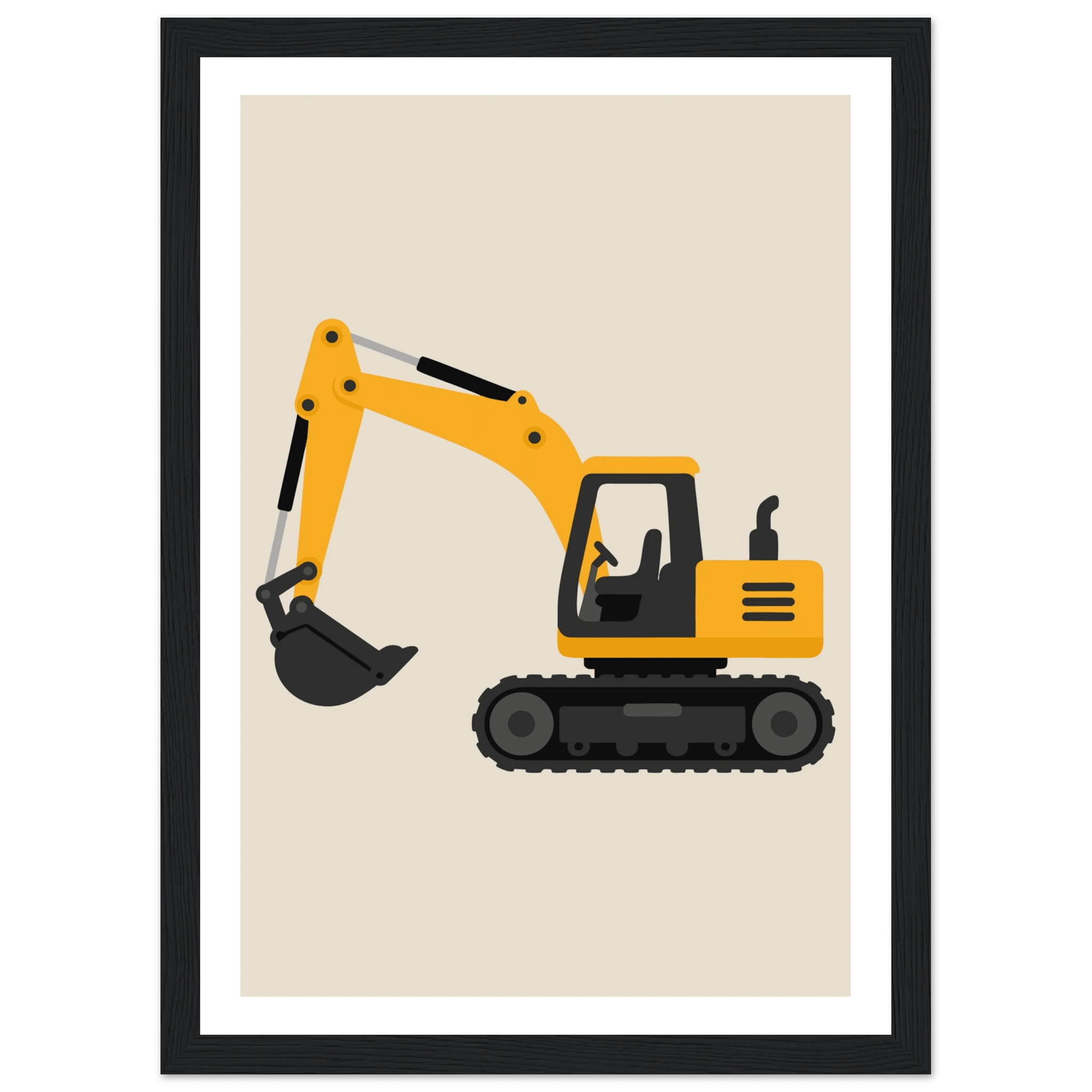 Grävskopa poster-21x29.7 cm / 8x12" / Med ram / Svart