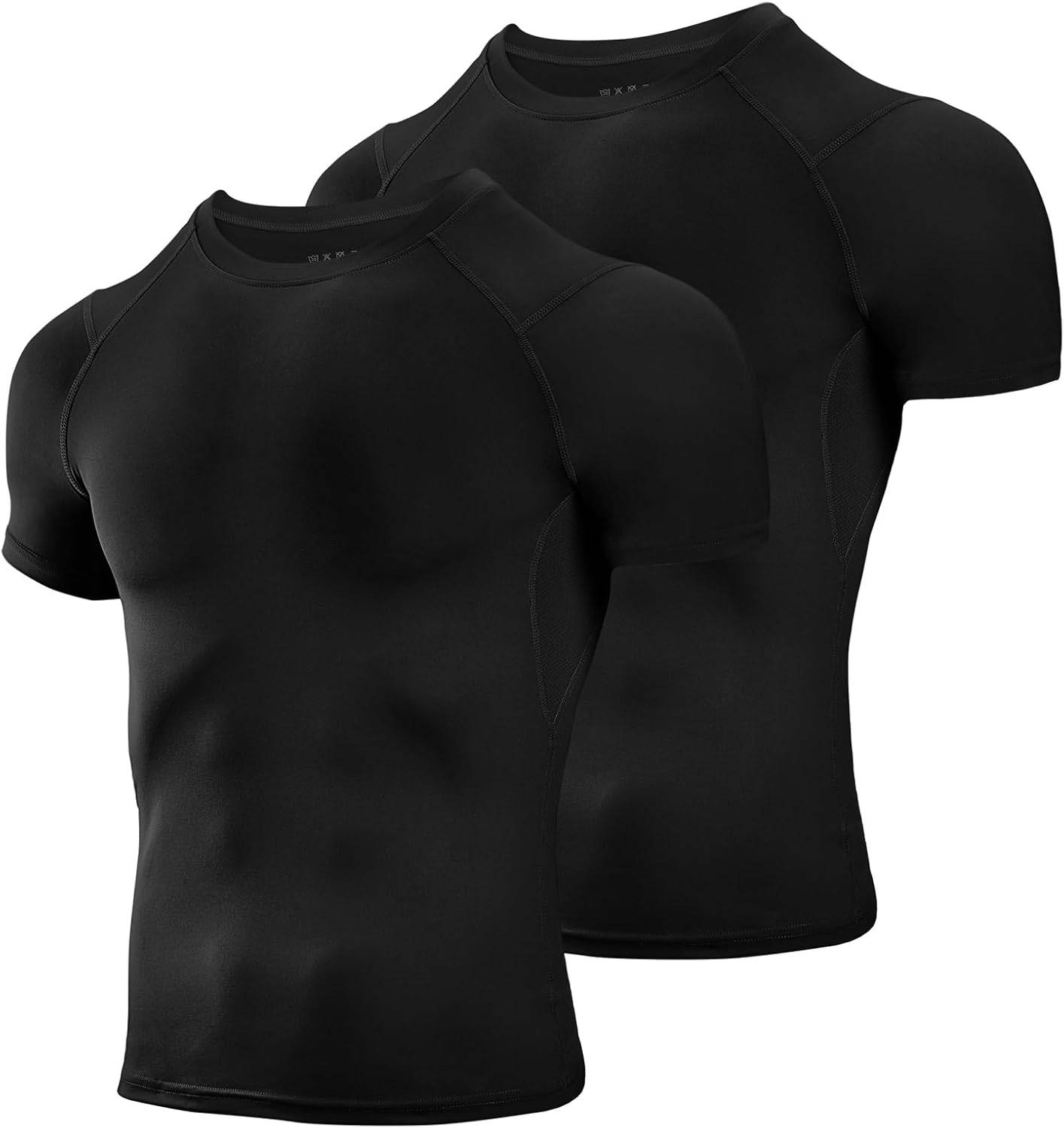 Men's Compression Shirts 2 Pack, Short Sleeve Athletic Compression Tops Cool Dry Workout T Shirt cm