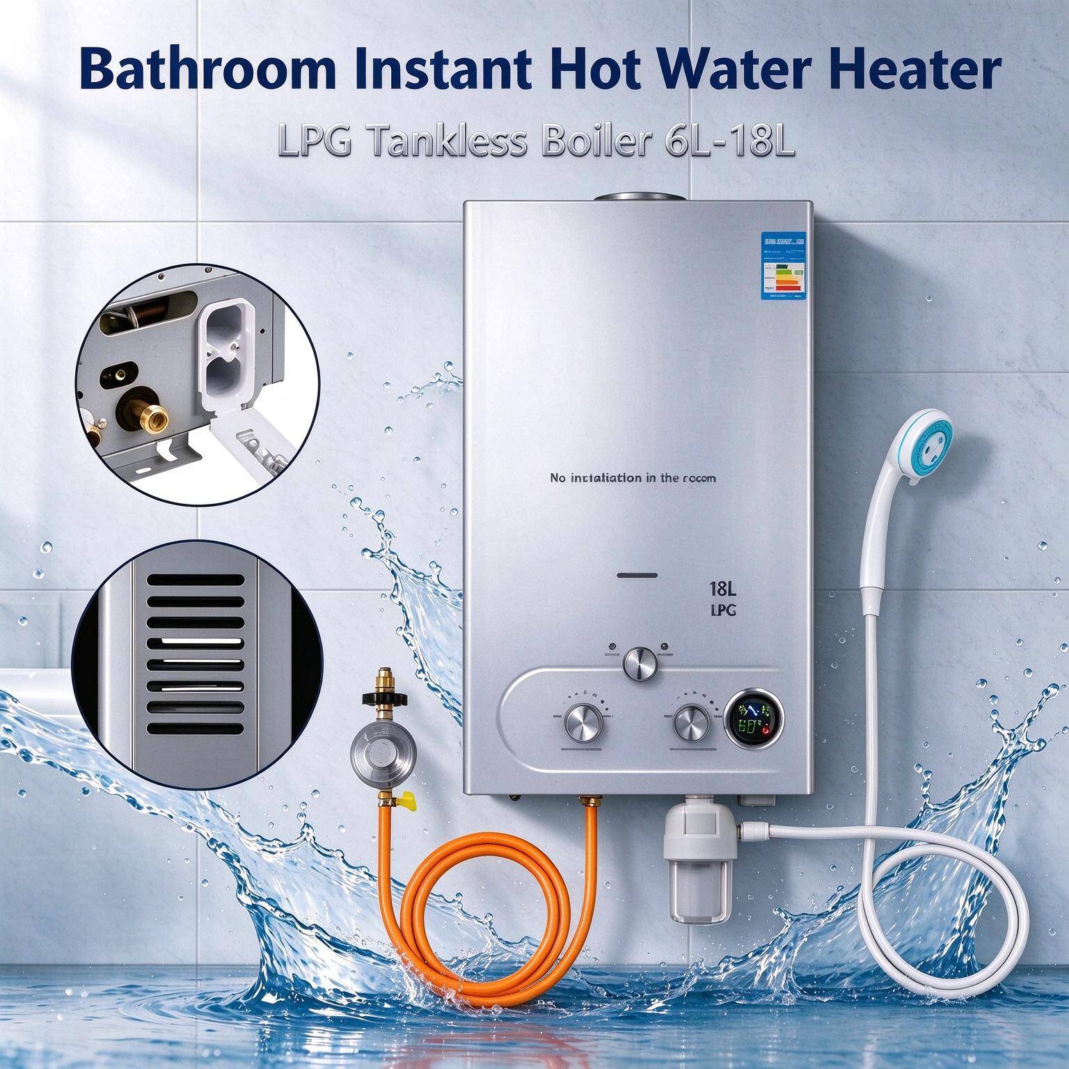6L-18L LPG Tankless Water Heater, Propane Instant Boiler for Bathroom, Outdoor Camping, Caravan & Car Use