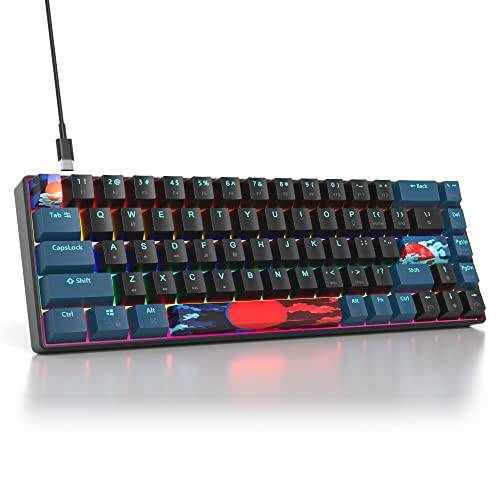 SOLIDEE 65% mekaniskt gamingtangentbord,68 tangenter med linjära röda switchar,trådbundet mekaniskt tangentbord med LED-bakgrundsbelysning,ergonomiskt tangentbord med blandat ljus(68 Monstor B)
