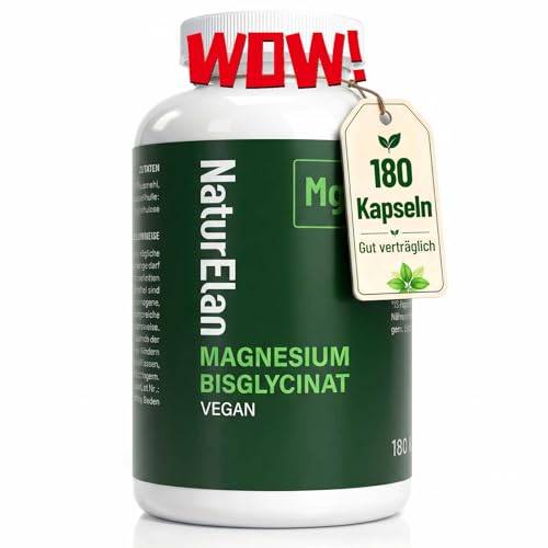 Magnesium Bisglycinat Hochdosiert - 300mg Magnesium pro Tagesdosis, 180 Vegan Kapseln, Premium: Chelatiertes Magnesiumglycinat, hochdosiert