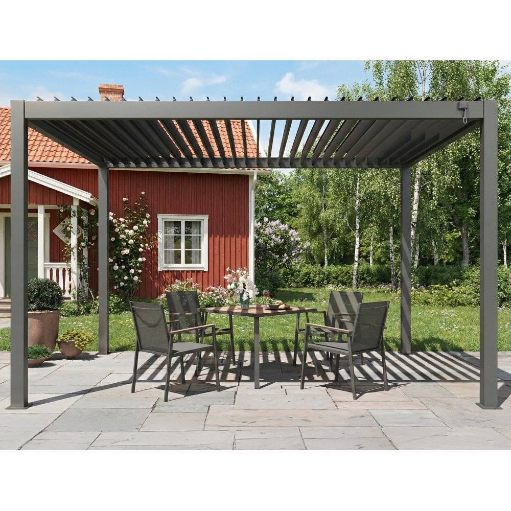 Pergola 4x3 | 100% Aluminium | Grå pergola för uteplats & trädgård