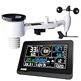 ECOWITT WS3900 radioväderstation med utomhussensor, 7-i-1 väderstation med utomhussensor, WS69 utomhussensorenheter, 7.5-tums Wifi 3-i-1-sensorer för hem med konsol