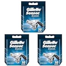 Gillette Sensor Excel Rasierklingen, 10 Ersatzklingen für Nassrasierer Herren mit Doppelklinge (Packung mit 3)