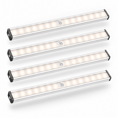 Trådlös LED-lampa med Rörelsesensor 21 cm – Dimbar & Uppladdningsbar -  Kallvit, Antal (Färg: Kallvit, Antal: 4-Pack – Bäst värde)