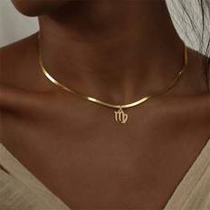 Nyhet Klassisk Stjärntecken Halsband Kvinnor Fiskben Kedja Halsband För kvinnor - Gult guld (Väduren,Oxen,Tvillingarna,Cancer,Leo,Virgo,Vågen,Skorpionen,Skytten,Stenbocken,Vattumannen,Fiskarna)