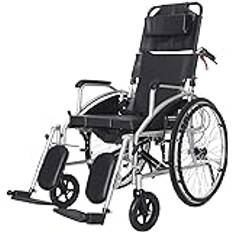 Wheelchairs Folding Lightweight Self Propelled with Attendant Brakes Strong Steel Compact Transport Wheelchair, with Dinner Plate Commode Pan Padded Chair 90-180° Adjustable