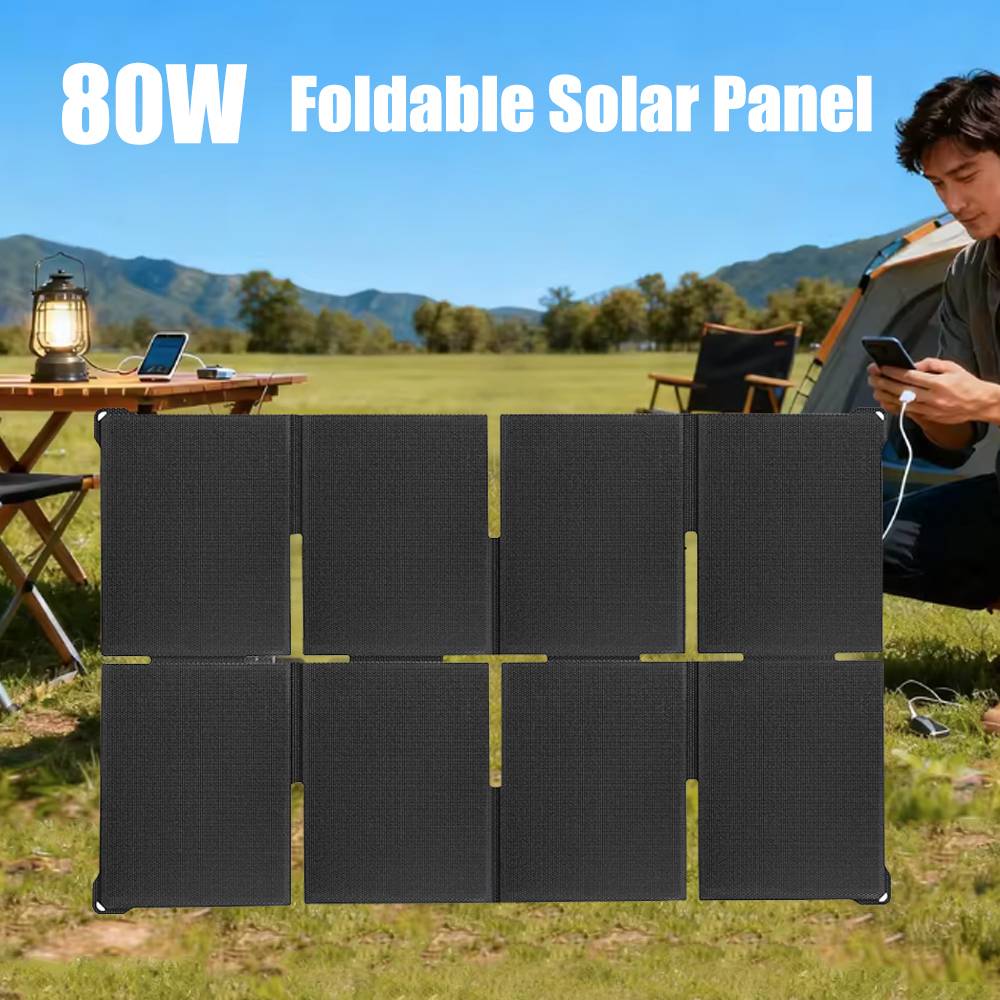 8-Fold Foldable Portable Solar Panel 80W Solar Generator Charger & Solar Output for Outdoor Camping Hiking Power Station