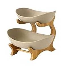 Decorative Pedestal Bowl 2/3 Tier Wood Fruit Basket Living Room Home Fruit Plate Snack Dish Creative Modern Dried Fruit Bowl Cake Stand Fruit Bowl Fruit Basket (Khaki 2 layer)