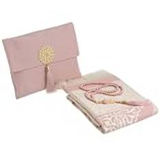 Prien Muslimsk bönematta med bönpärlor för kvinnor och män, gåvor bayram, ramadan, matta bönematta, islamisk bönematta, Seccade Namaz, muslimsk matta (rosa)