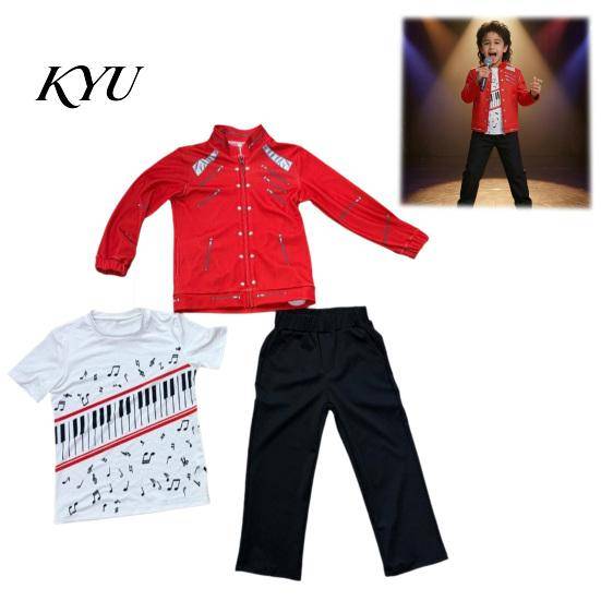 Temafest Kostym 1 Set Retro Popstjärna för Pojkar, 80-tals 90-tals Stjärnutstyrsel Pojkar Dans Cosplay Halloween Kostym, Röd Jacka, Skjorta Och Byxor