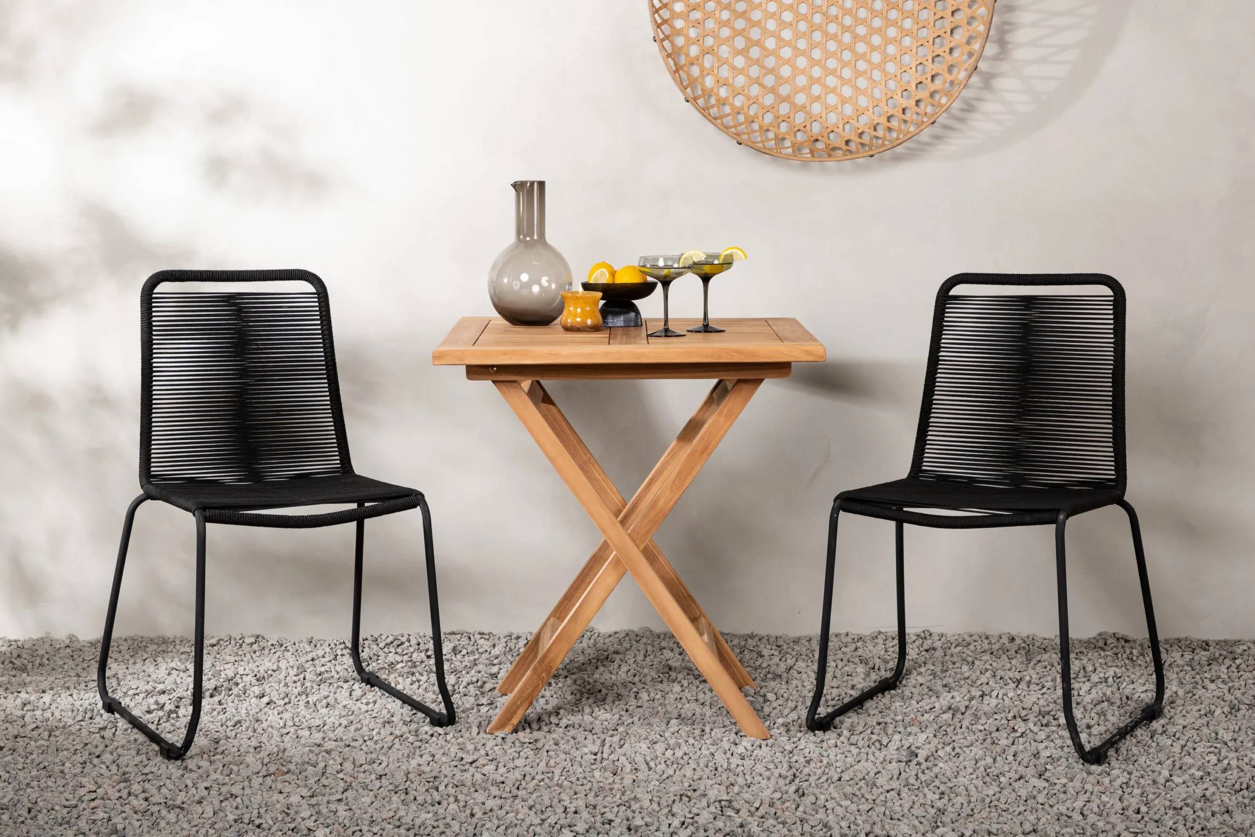 Kenya & Lindos - 70×70 cm med 2 stolar - Matgrupper utomhus - svart/natur
