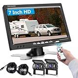 Podofo Backkamera backkamera kit fram och bak 7" LCD-skärm fordon parkeringshjälp för husbil, buss, släpvagn, lastbil, två kablar 32 ft/49 fot