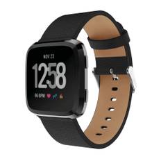 Fitbit Versa / Versa 2 - Ægte læder urrem - Passer til håndled 120-190mm - Sort