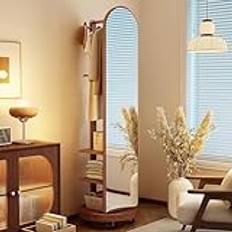 Rotating full-length mirror,fitting mirror,coat rack,Solid Wood Floor Mirror Full Length with Coat Rack,360° Rotating Full Length Mirror,Full Body Mirror for Living Room,Bedroom,Cloakroom(Walnut,40*40