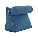 VERCART Kilkudde Triangulär Läskudde Ryggdyna Kasta Kudde Ländryggen Kudde Näckkudde Soffkudde för Soffa och Säng Blå Linné 60x50x22cm