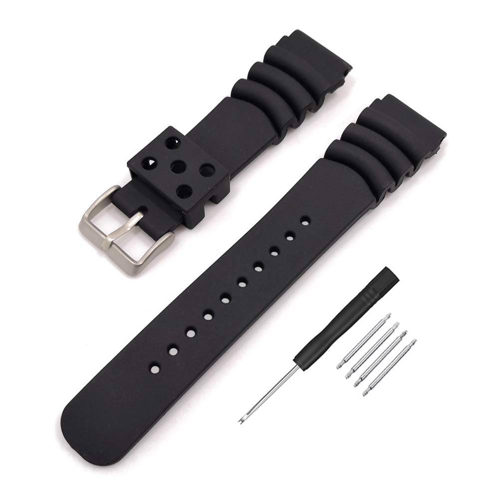 SEIKO Klocka Ersättningsarmband Installationsbredd 18mm 20mm 22mm 24mm Vattentätt Gummiarmband för Dykning Gummirem DAL0BP SKA293J2 SKA291J1 (20 mm) svart