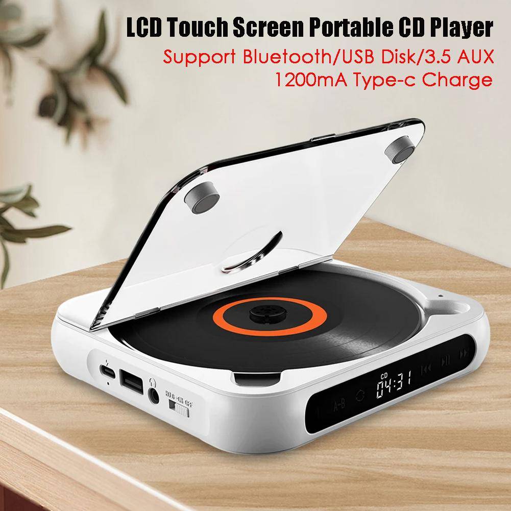 Mode LCD Pekskärm Bärbar CD-spelare Stereo CD Musikspelare Med Bluetooth USB-Disk 3.5mm AUX Uppspelningsläge 1200mA Laddning. grön