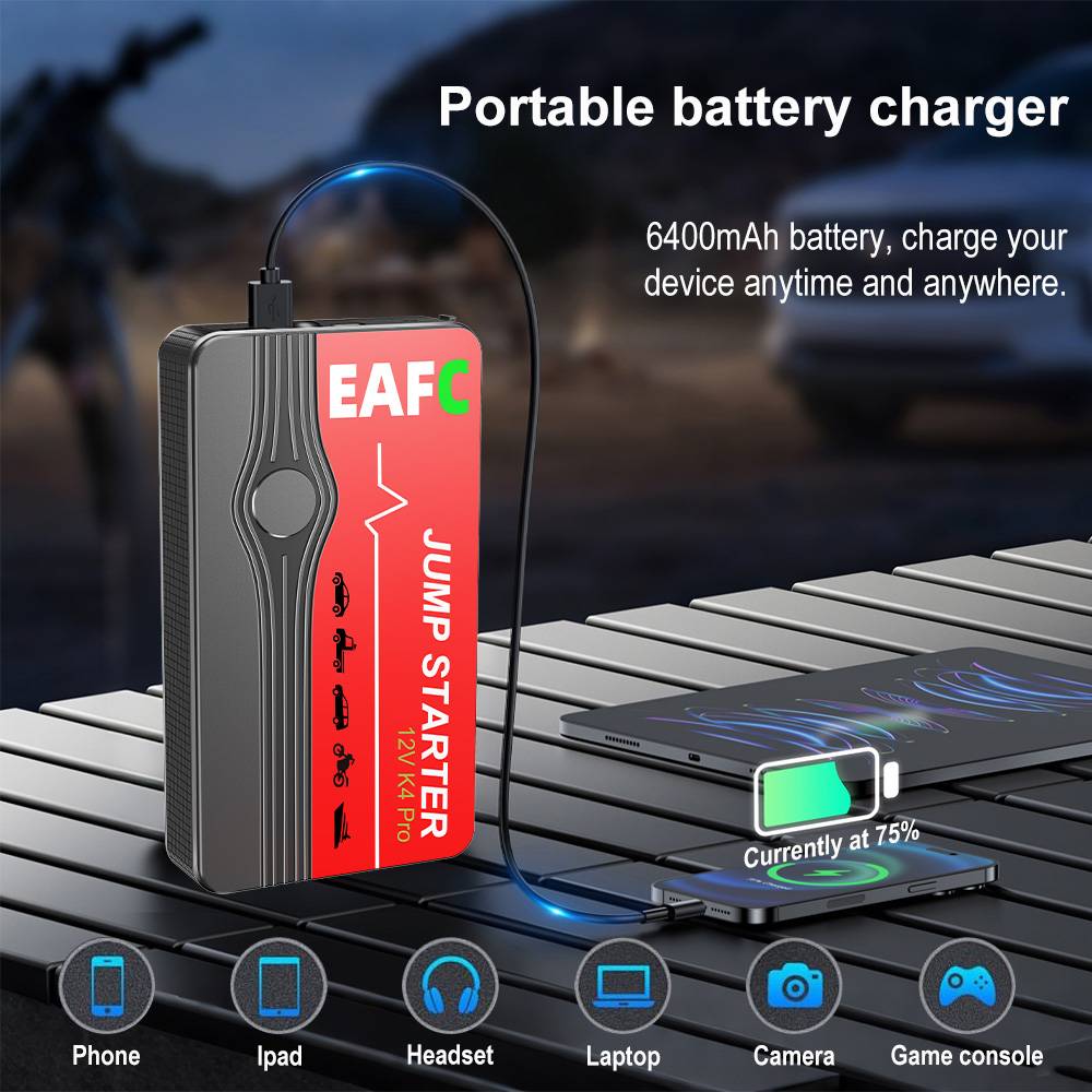 EAFC 600A Portable Car Jump Starter Power Bank, 12V Auto Emergency Battery Booster Jump Starter Charger, Vehicle Starting Device for Petrol & Diesel Car Emergency Start