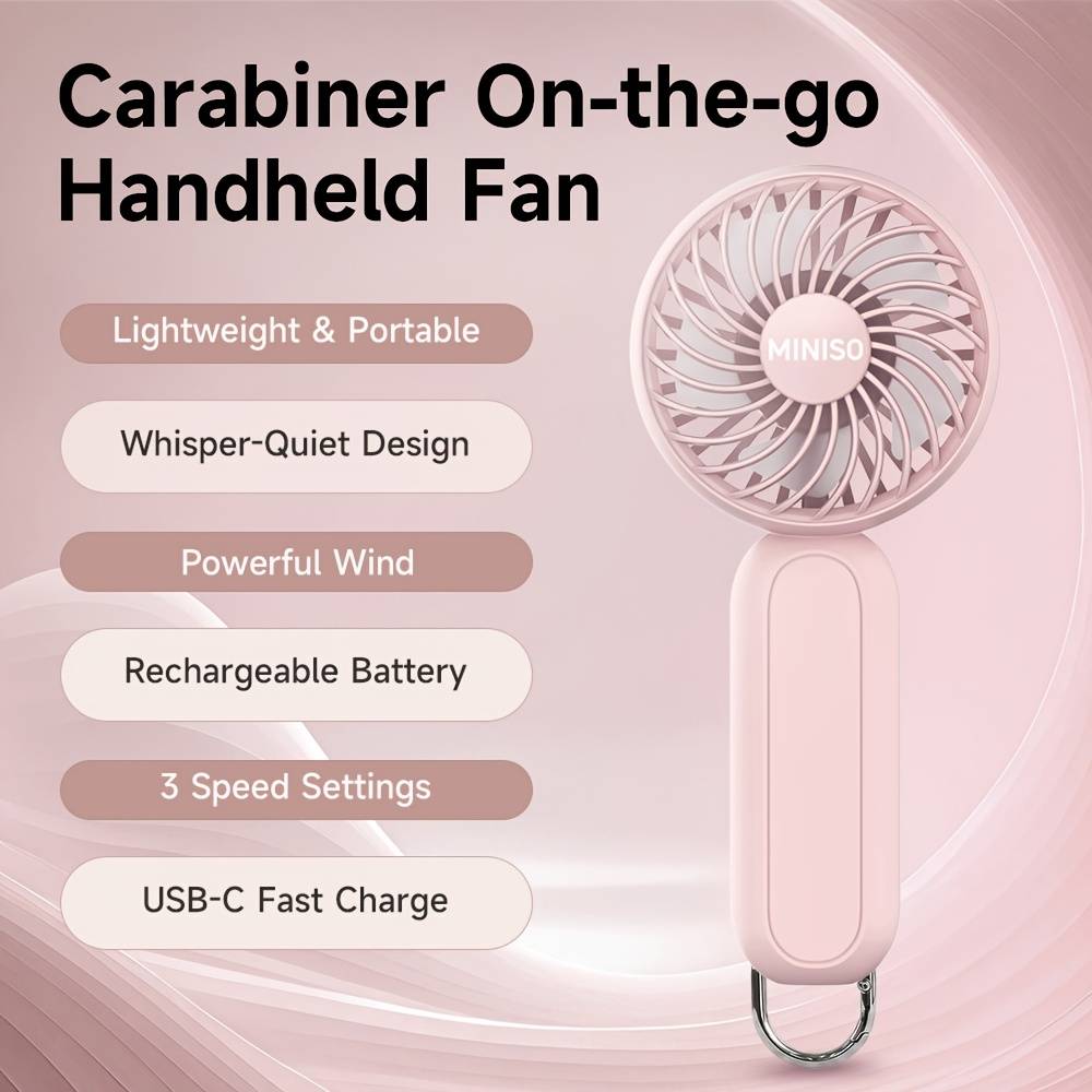 TEMU 3-speed Rechargeable Battery Handheld Fan With Carabiner Clip, Desktop And Personal Use For Outdoor, Travel, Camping, Hiking, Makeup, Gifts For Girlfriend Or Boyfriend