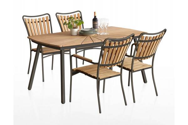 DaneLine Eva Teak Havemøbelsæt m/4 stole - 90x160 cm - Grå